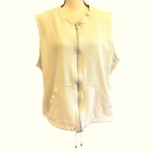 Vintage Zip-Up Vest Cream Light Beige Front Pockets Liz Claiborne Plus size 2X